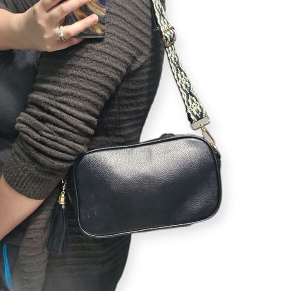 "The Sunday Bruncher" Black Russian Camera Style Crossbody Bag - Picture 13 of 16